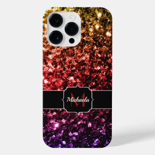 Rote lila Imitat Glitzern Monogramm iPhone 14 Pro Max Hülle