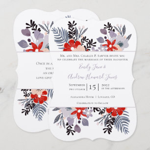 Rote Lila und Millenniums-Floral Ferns Typografie Einladung