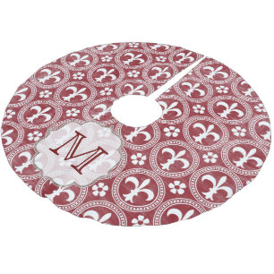 Rote Lilie Frenc Monogram, Initial Tree Skirt Polyester Weihnachtsbaumdecke