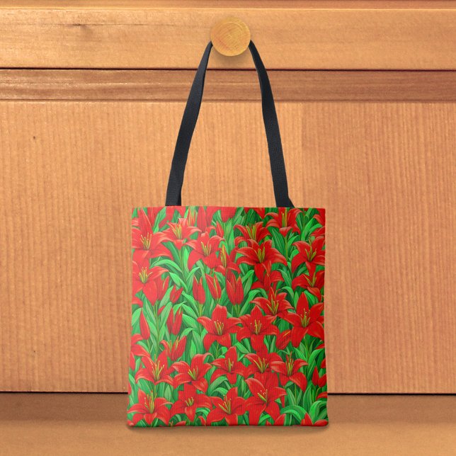 Rote Lilien-Tragetasche Tasche (Tote bag with red lilies)