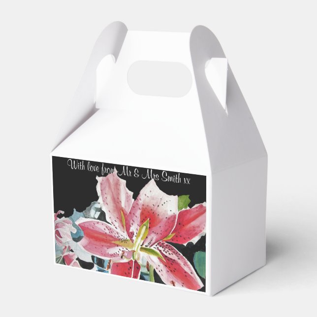 Rote Lily Floral Blume Hochzeitskuchen Gefälligkei Geschenkschachtel (Vorderseite)