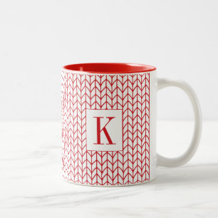 ROTE LINIE GESTRICKT Rote Zweifarben-Tasse + Initi Zweifarbige Tasse