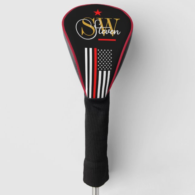 Rote Linie und Mit Monogramm Name / Moderne Unters Golf Headcover (Vorderseite)