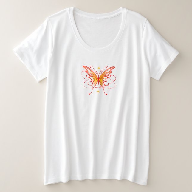 Rote Linie zeichnend Schmetterlingsmuster Große Größe T-Shirt (Design vorne)