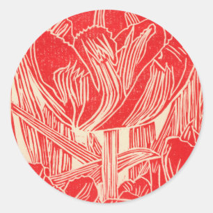 Rote Linocut Tulpe-runde Aufkleber