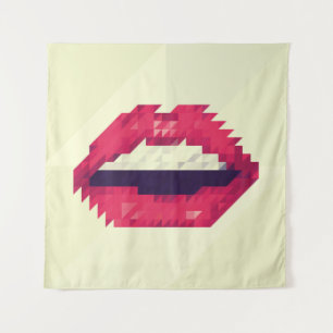 Rote Lippen aus kleinen Dreiecken, pixelship,pi Wandteppich