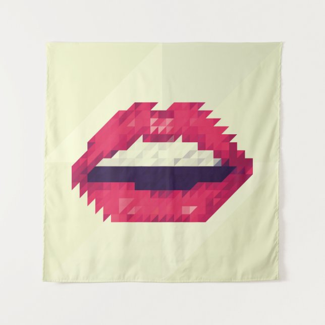 Rote Lippen aus kleinen Dreiecken, pixelship,pi Wandteppich (Vorderseite)