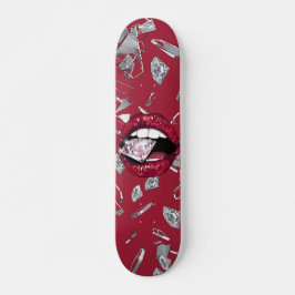 Rote Lippen erschütterte Glasbild Skateboard