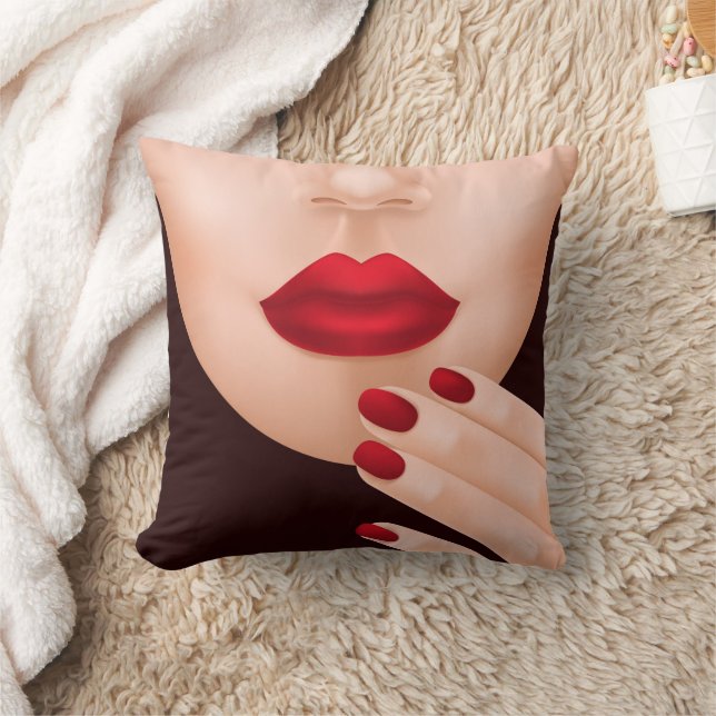 Rote Lippen Illustration Kissen (Decke)
