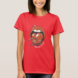 Rote-Lippen-Kirsch-Grafik Retro-T-Shirt T-Shirt