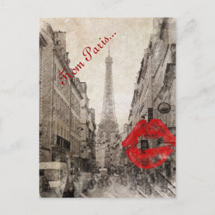 Rote Lippen Kiss I Liebe paris eiffturm Postkarte