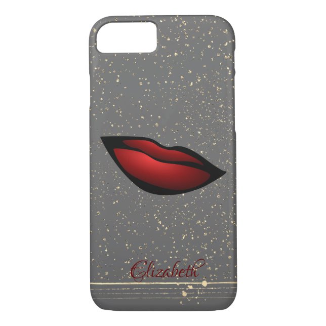 Rote Lippen, Konfetti, Goldstreifen - Personalisie Case-Mate iPhone Hülle (Rückseite)