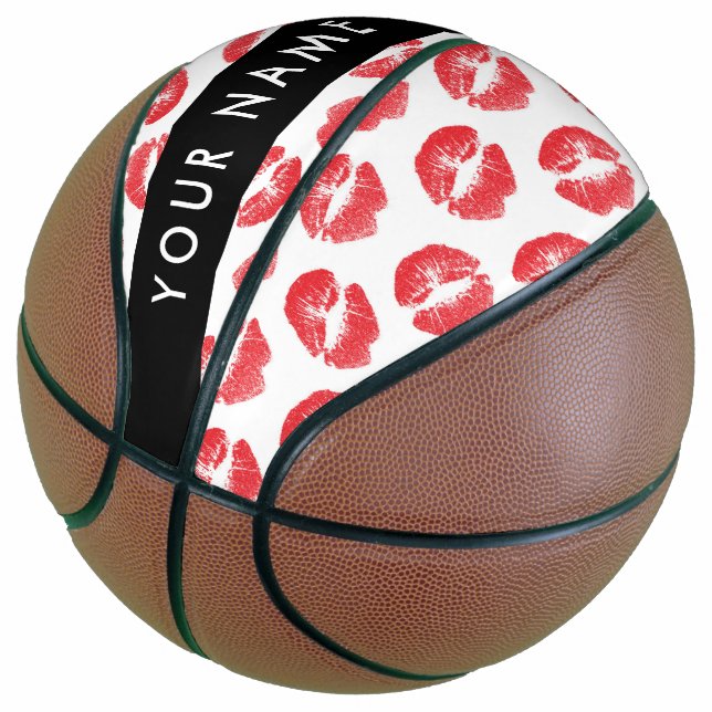 Rote Lippen, Kuss, Lipstick, Ihr Name, Personalisi Basketball (angewinkelt)