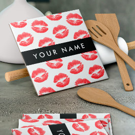 Rote Lippen, Kuss, Lipstick, Ihr Name, Personalisi Fliese