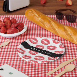 Rote Lippen, Kuss, Lipstick, Ihr Name, Personalisi Pappteller