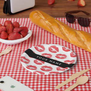 Rote Lippen, Kuss, Lipstick, Ihr Name, Personalisi Pappteller