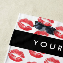 Rote Lippen, Kuss, Lipstick, Ihr Name, Personalisi Strandtuch