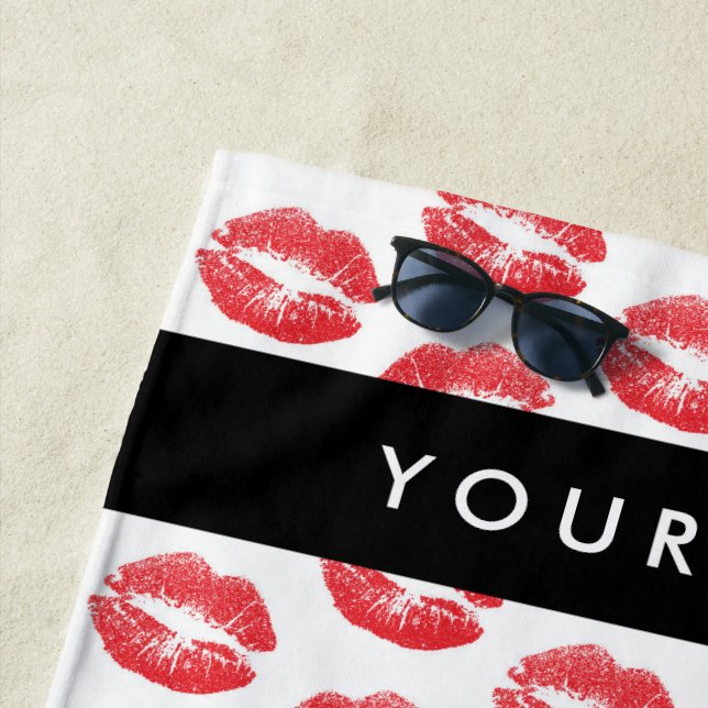 Rote Lippen, Kuss, Lipstick, Ihr Name, Personalisi Strandtuch (Beispiel)