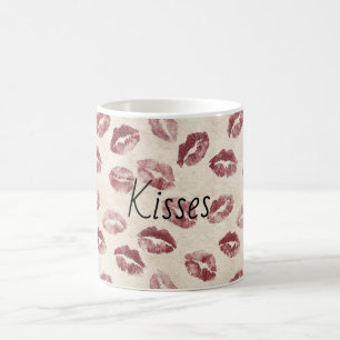 Rote Lippen Küsse Creme Kaffeetasse
