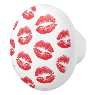 Rote Lippen, Lippenmuster, Roter Lippenstift, Kuss Keramikknauf