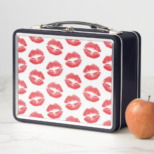 Rote Lippen, Lippenmuster, Roter Lippenstift, Kuss Metall Brotdose