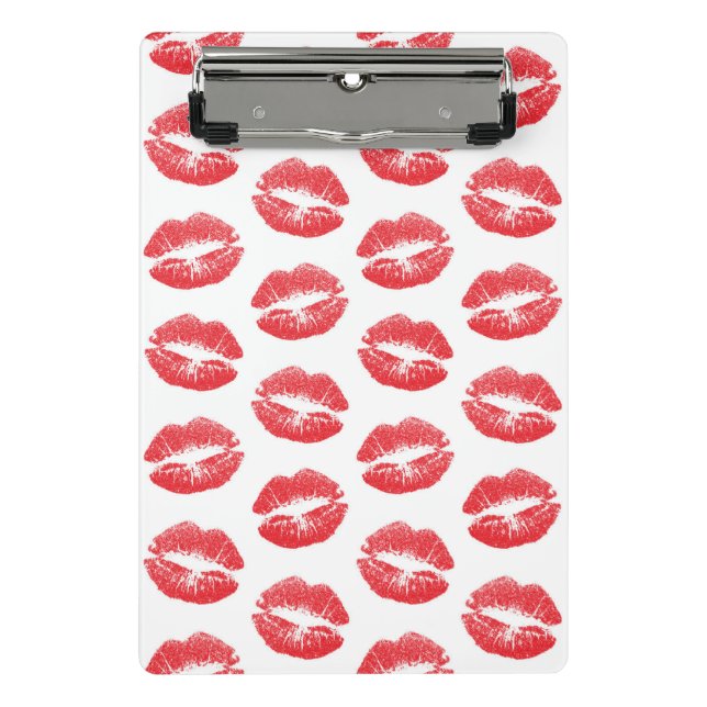 Rote Lippen, Lippenmuster, Roter Lippenstift, Kuss Mini Klemmbrett (Vorderseite)