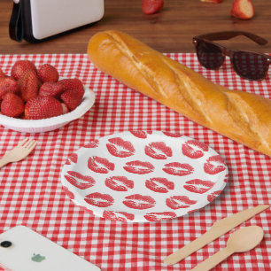 Rote Lippen, Lippenmuster, Roter Lippenstift, Kuss Pappteller