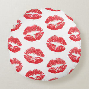 Rote Lippen, Lippenmuster, Roter Lippenstift, Kuss Rundes Kissen