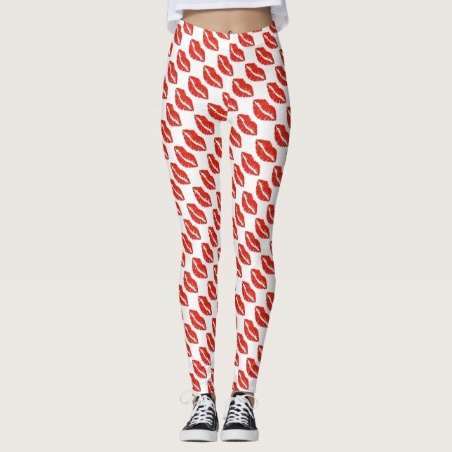 Rote Lippen Lipstick Kiss Print Valentine Day Lieb Leggings (Vorderseite)