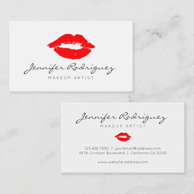Rote Lippen Lipstick Makeup Artist Kosmetik Visitenkarte (Vorne/Hinten)