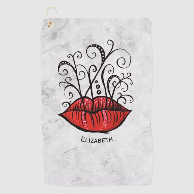 Rote Lippen Makeup Künstlername Golfhandtuch (Vorderseite)