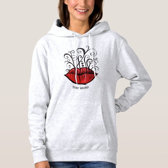 Rote Lippen Makeup Künstlername Hoodie (Vorderseite)