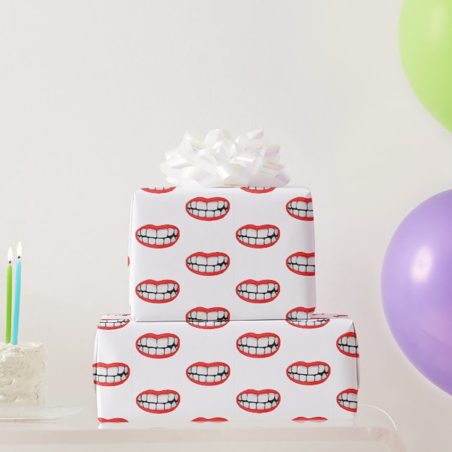 Rote Lippen mit weißem Lächeln Geschenkpapier (Partygeschenke)