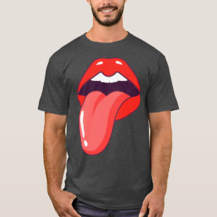 Rote Lippen mit Zunge und Weiß im offenen Mund T-Shirt