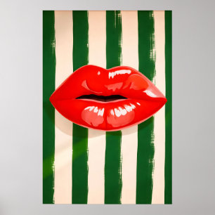 Rote Lippen Pop Art Poster, Fetter Streifendruck Poster