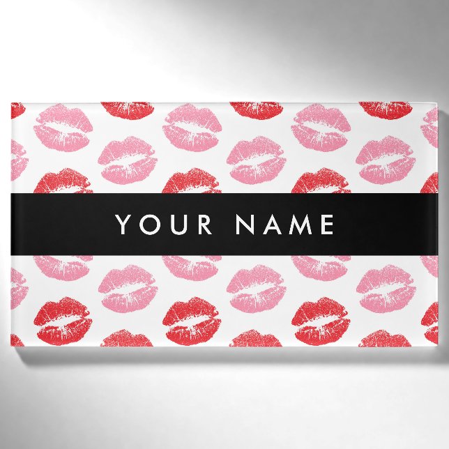 Rote Lippen, rosa Lippen, Kuss, Ihr Name, personal Namenschild (Vorderseite)