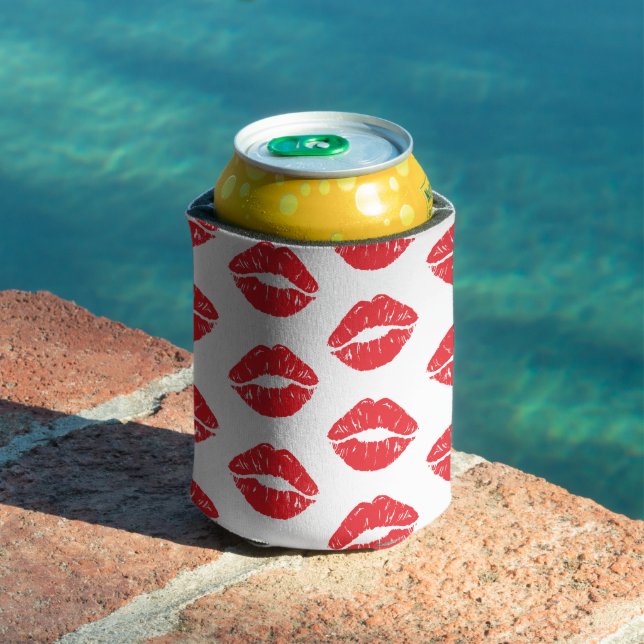 Rote Lippen, roter Lippenstift, Kuss, Lippenmuster Dosenkühler (In Situ Pool)
