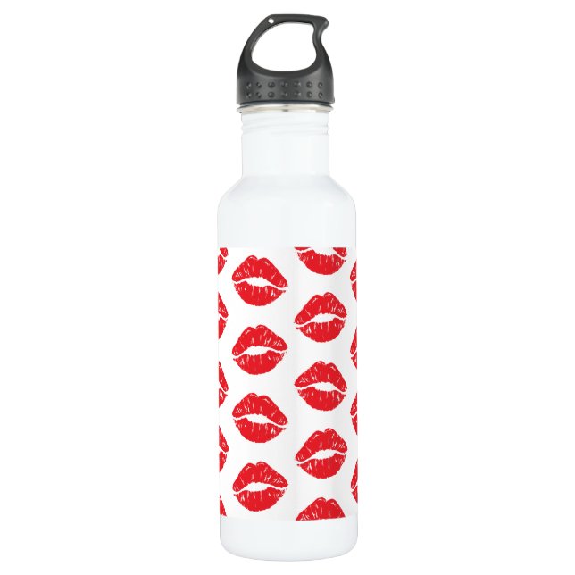 Rote Lippen, roter Lippenstift, Kuss, Lippenmuster Edelstahlflasche (Vorderseite)