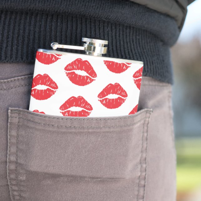 Rote Lippen, roter Lippenstift, Kuss, Lippenmuster Flachmann (Beispiel)