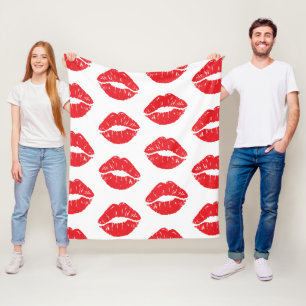 Rote Lippen, roter Lippenstift, Kuss, Lippenmuster Fleecedecke