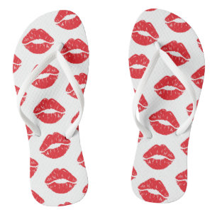 Rote Lippen, roter Lippenstift, Kuss, Lippenmuster Flip Flops