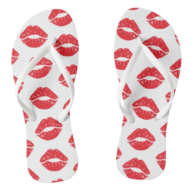 Rote Lippen, roter Lippenstift, Kuss, Lippenmuster Flip Flops (Fußbett)