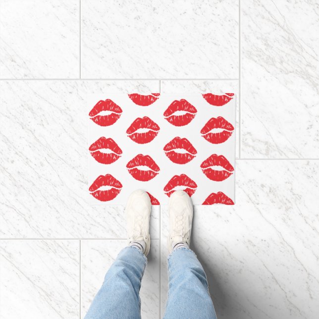 Rote Lippen, roter Lippenstift, Kuss, Lippenmuster Fußmatte (Indoor)
