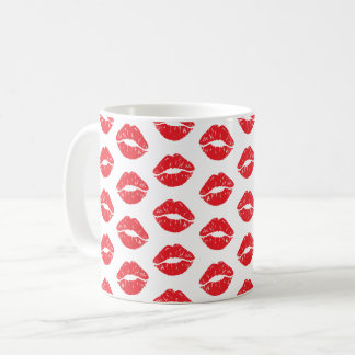 Rote Lippen, roter Lippenstift, Kuss, Lippenmuster Kaffeetasse