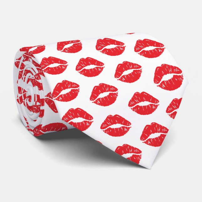 Rote Lippen, roter Lippenstift, Kuss, Lippenmuster Krawatte (Gerollt)