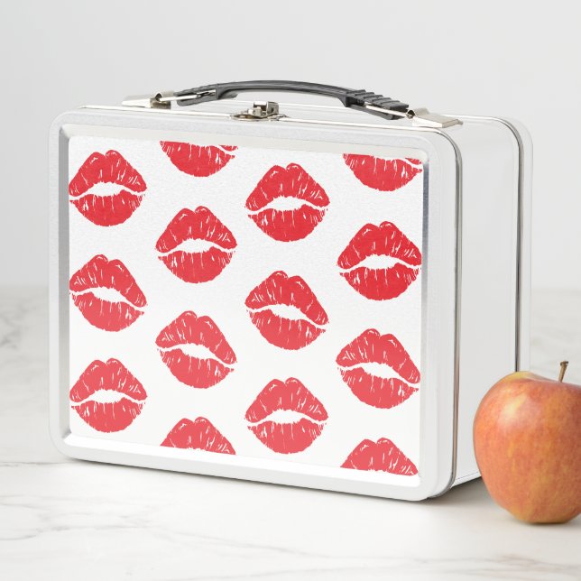 Rote Lippen, roter Lippenstift, Kuss, Lippenmuster Metall Brotdose (Beispiel)