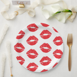Rote Lippen, roter Lippenstift, Kuss, Lippenmuster Pappteller