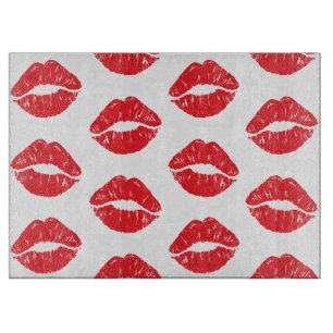 Rote Lippen, roter Lippenstift, Kuss, Lippenmuster Schneidebrett
