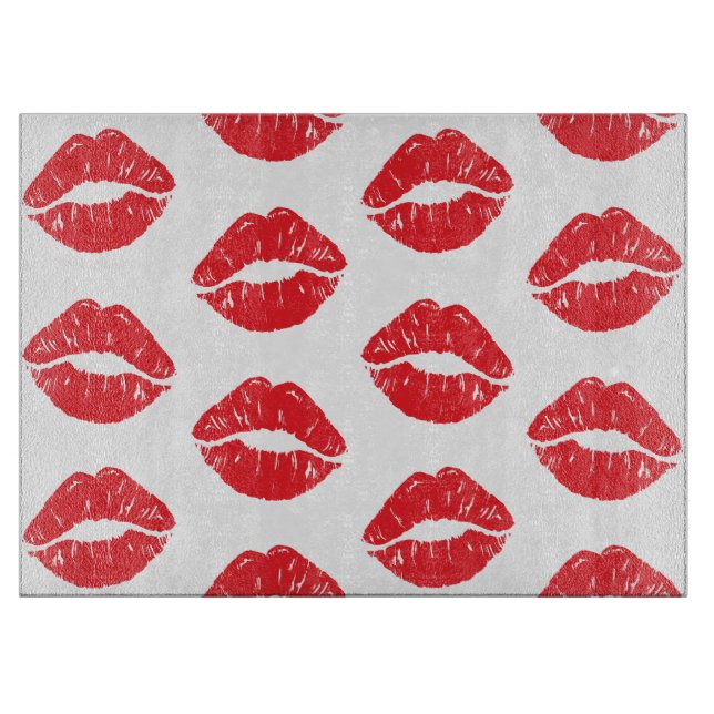 Rote Lippen, roter Lippenstift, Kuss, Lippenmuster Schneidebrett (Vorderseite)