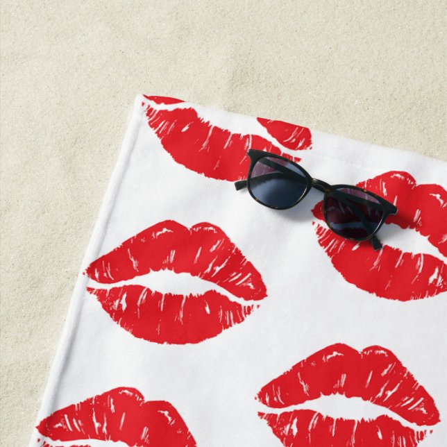 Rote Lippen, roter Lippenstift, Kuss, Lippenmuster Strandtuch (Beispiel)